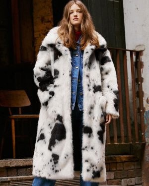 Faux Fur Coats Turndown Collar Oversized Chic Animal Print Eco-friendly Fur Coat