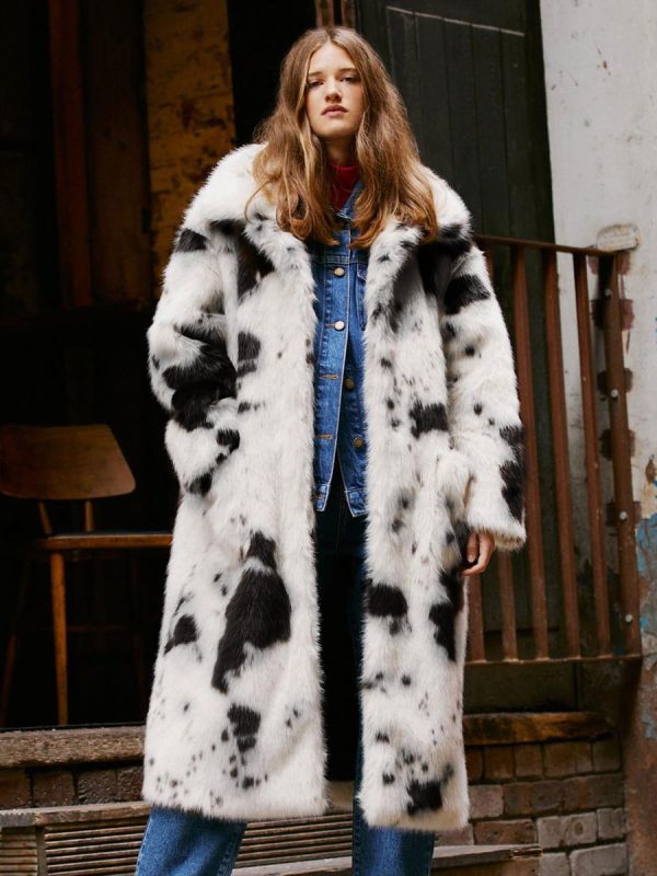 Faux Fur Coats Turndown Collar Oversized Chic Animal Print Eco-friendly Fur Coat