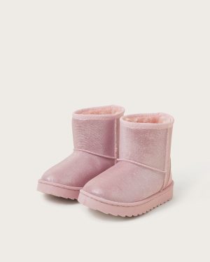 Faux Fur-Lined Metallic Ankle Boots Pink