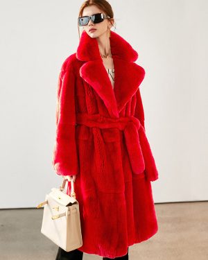 Faux Fur Long Coat Notched Lapel Belted Winter Eco-friendly Jacket For Women 2025