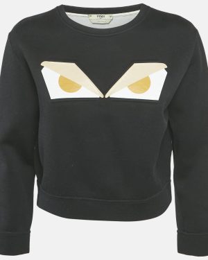 Fendi Black Cotton Monster Eye Print Cropped Sweatshirt S