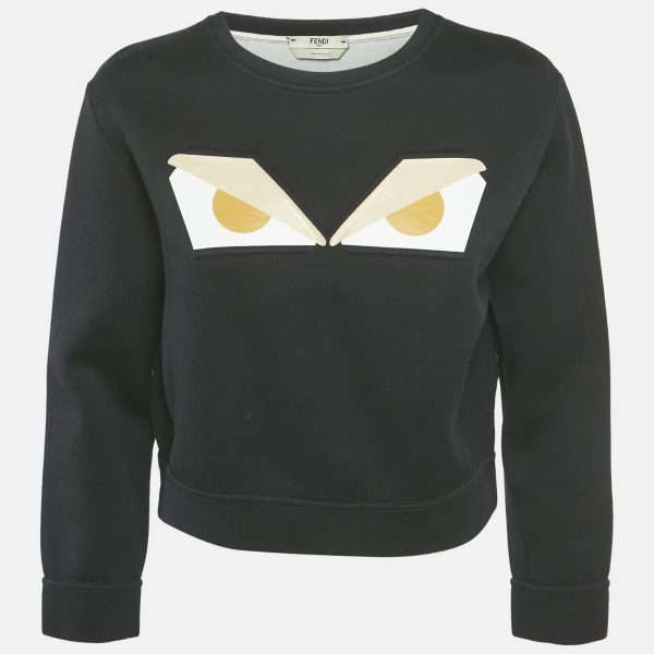 Fendi Black Cotton Monster Eye Print Cropped Sweatshirt S