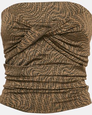 Fendi Brown FF Zucca Monogram Jacquard Knit Strapless Crop Top S