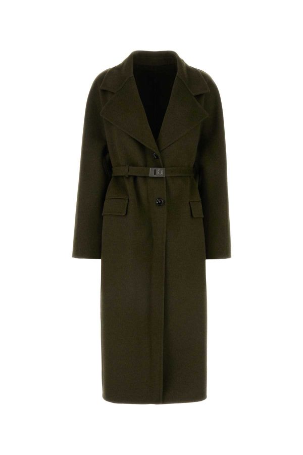 Ferragamo Olive Green Wool Blend Coat