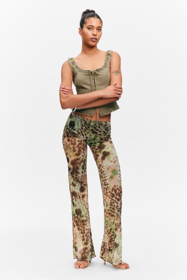 Flared Printed Mesh Trousers