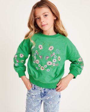 Floral Embroidered Sweatshirt Green