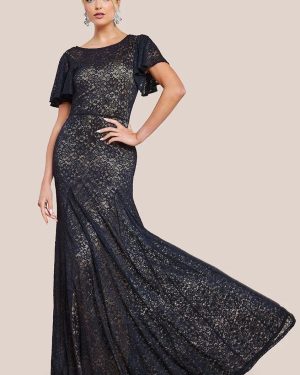 Flutter Sleeve Lace A-Line Maxi Dress - Black by Goddiva