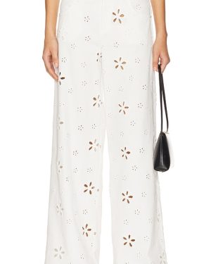 For Love & Lemons Daisy Eyelet Baggy Jeans in White. Size M.