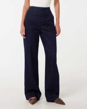 Forever New Women's Beth Wide Leg Jeans in Dark Rinse Wash, Size 14 Main/Cotton