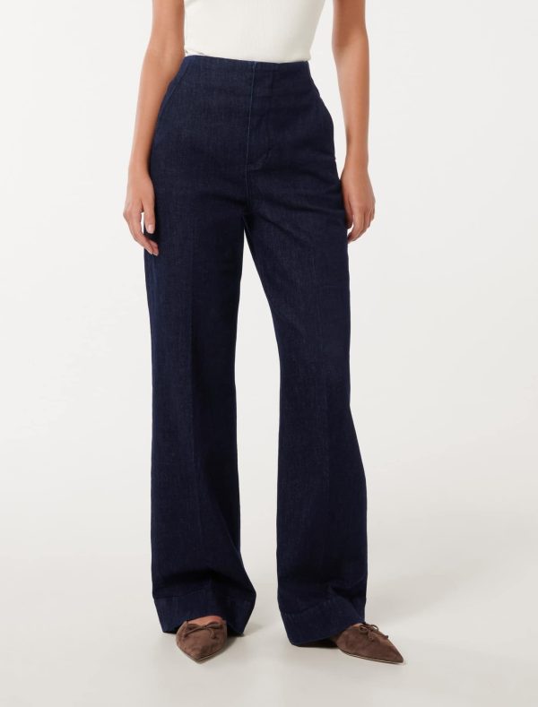 Forever New Women's Beth Wide Leg Jeans in Dark Rinse Wash, Size 14 Main/Cotton