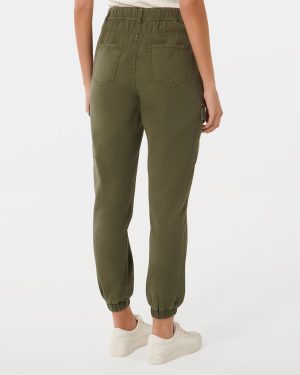 Forever New Women's Darcy Cuffed Cargo Pants in Khaki, Size 16 100% Cotton