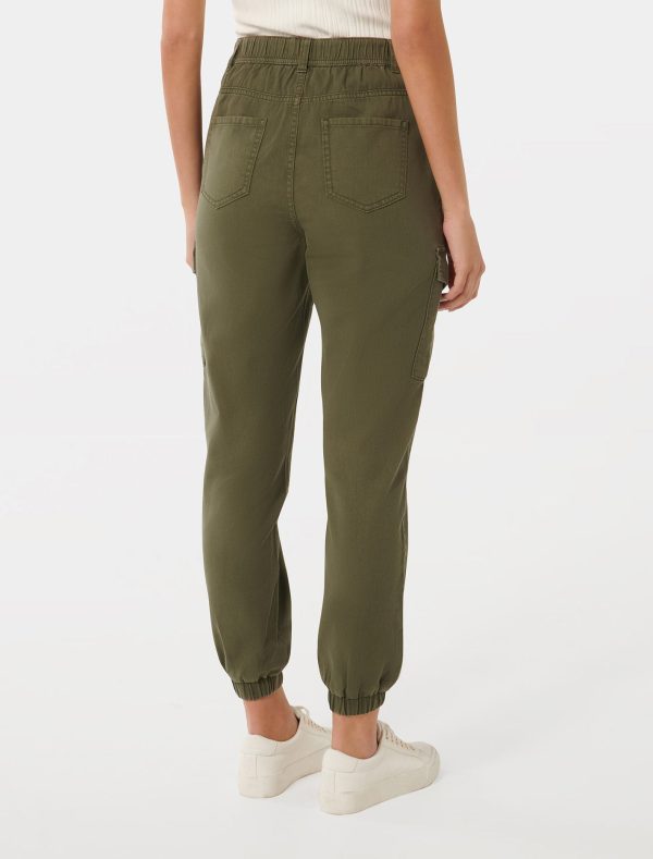 Forever New Women's Darcy Cuffed Cargo Pants in Khaki, Size 16 100% Cotton