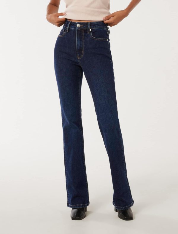 Forever New Women's Eloise Petite Classic Bootcut Jeans in Dark Wash, Size 12 Cotton/Polyester/Elastane