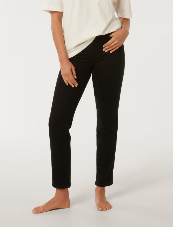 Forever New Women's Fran Straight-Leg Cropped Jeans in Black, Size 6 Cotton/Lyocell/Modal