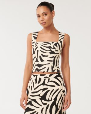 Forever New Women's Kinsley Square Neck Fitted Tank Top in Milos Leaf Co-ord, Size 6 Viscose/Polyamide/Viscose