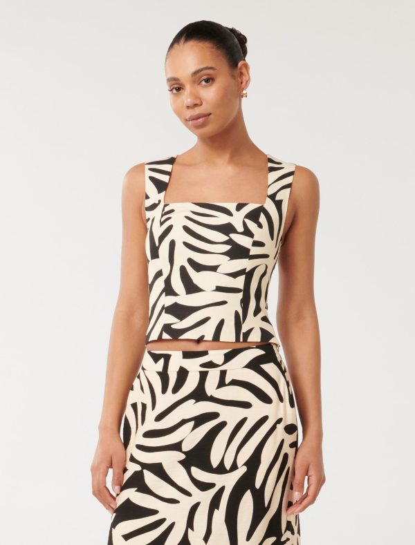 Forever New Women's Kinsley Square Neck Fitted Tank Top in Milos Leaf Co-ord, Size 6 Viscose/Polyamide/Viscose