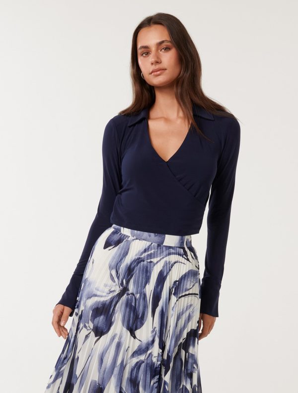Forever New Women's Matisse Wrap Top in Royal Navy, Size Small Polyester/Elastane/Polyester