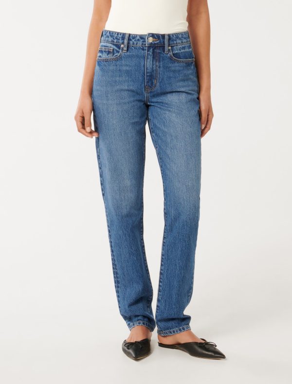 Forever New Women's Paris Slim Straight-Leg Jeans in Mid Wash, Size 8 100% Cotton