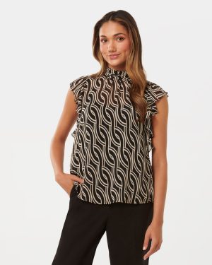 Forever New Women's Rayne Petite High-Neck Blouse in Bedford Geo, Size 6 Main/Polyester