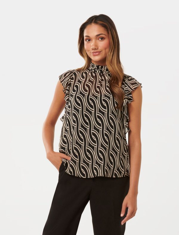 Forever New Women's Rayne Petite High-Neck Blouse in Bedford Geo, Size 6 Main/Polyester