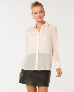 Forever New Women's Scout Sheer Panelled Shirt in Cream, Size 8 Main/Polyester