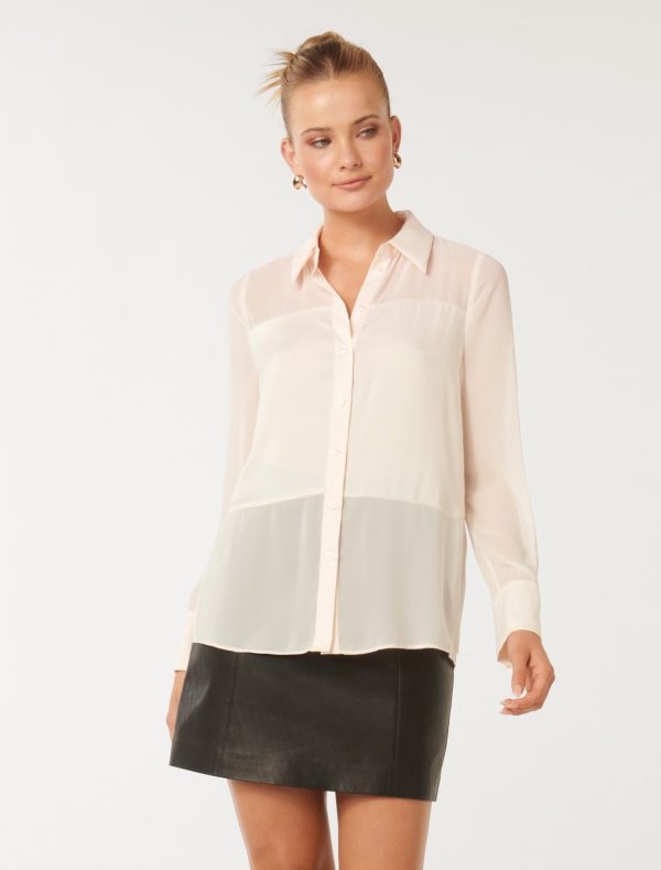 Forever New Women's Scout Sheer Panelled Shirt in Cream, Size 8 Main/Polyester