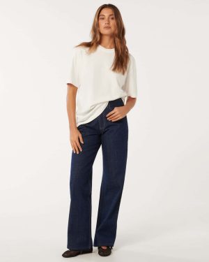 Forever New Women's Sky Straight-Leg Jeans in Rinse Wash, Size 12 100% Cotton