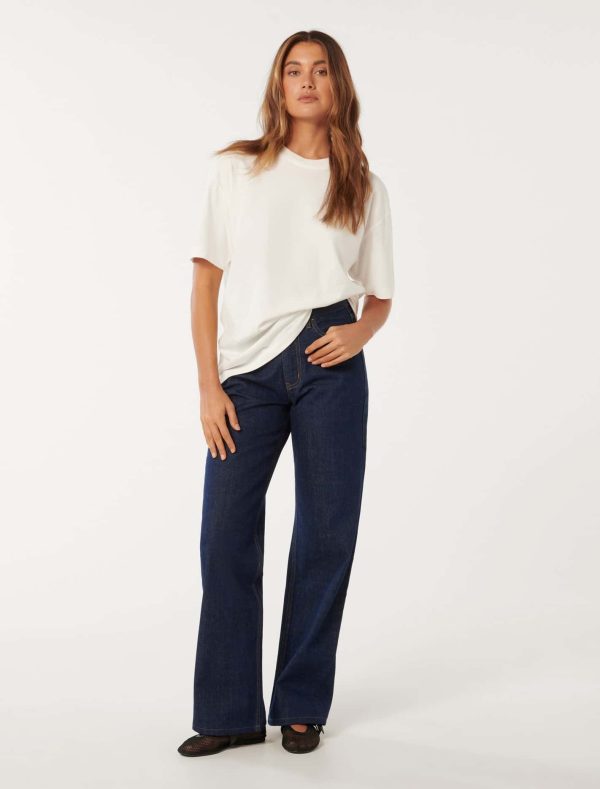 Forever New Women's Sky Straight-Leg Jeans in Rinse Wash, Size 12 100% Cotton