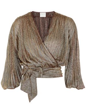 Forte_forte Gold Metallic-weave Draped Wrap top - 2