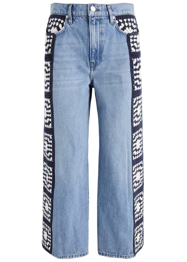 Frame Le Jane Crop Crochet-panelled Wide-leg Jeans - Blue - 25 (W25 / UK6 /xs)