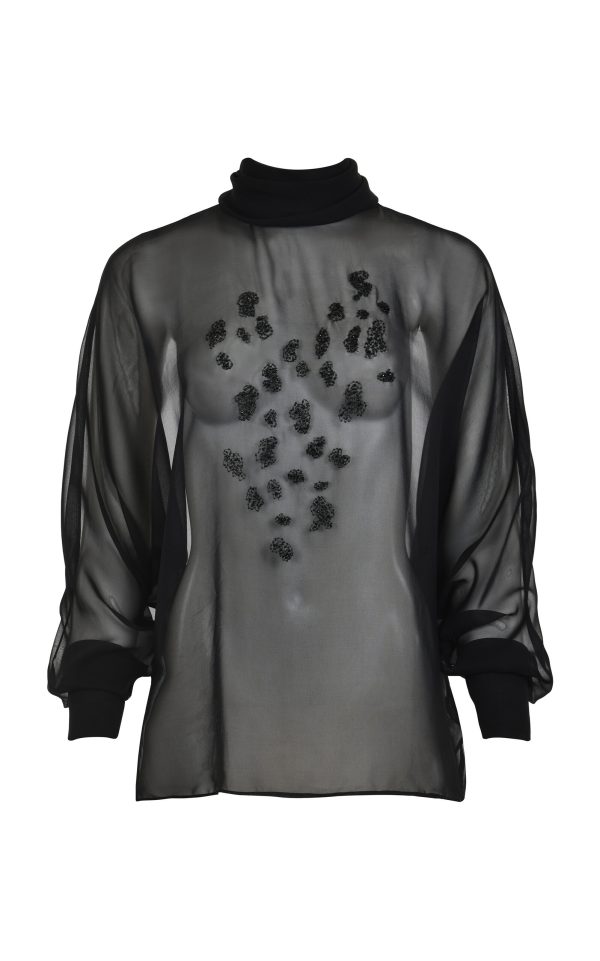 Francesca Miranda - Dusk Sheer Embroidered Silk Blouse - Black - US 8 - Only At Moda Operandi