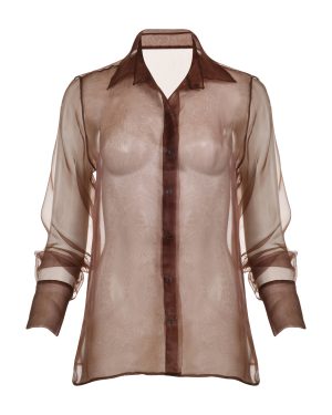 Francesca Miranda - Smoke Sheer Silk Blouse - Brown - US 0 - Only At Moda Operandi