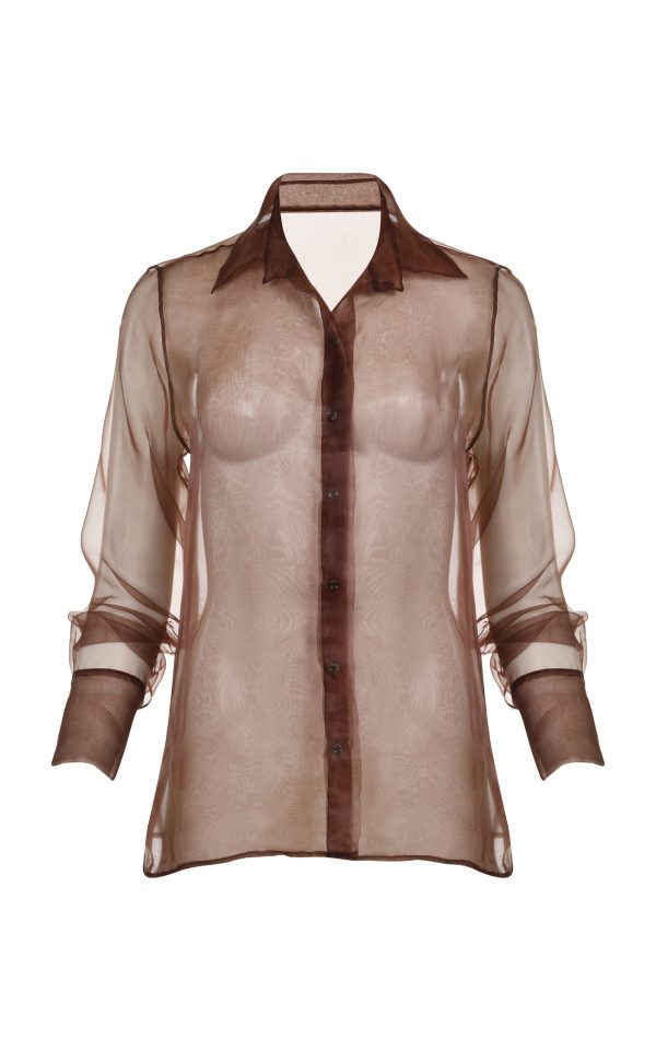 Francesca Miranda - Smoke Sheer Silk Blouse - Brown - US 0 - Only At Moda Operandi