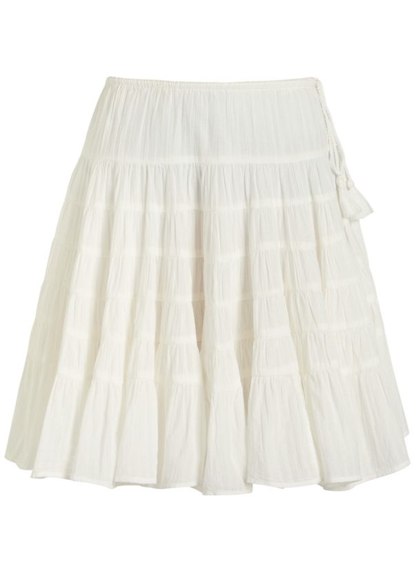 Free People Many Layers Tiered Cotton Mini Skirt - Ivory - L (UK16-UK18 / L)