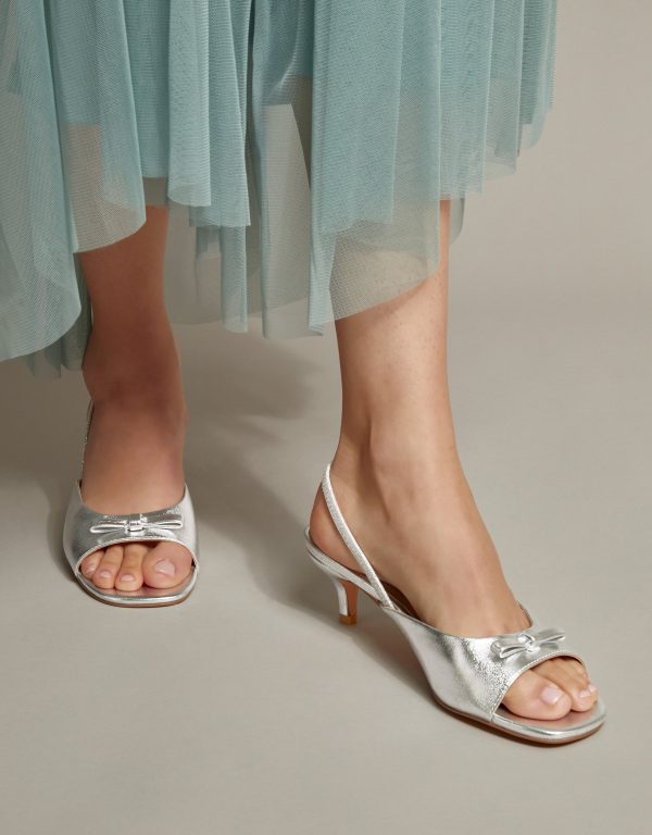 Frida Metallic Slingback Kitten Heels Silver