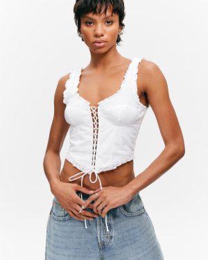 Frilled Lace-Up Corset Top