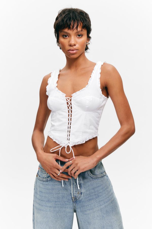 Frilled Lace-Up Corset Top