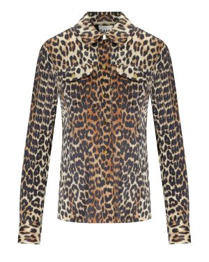 GANNI ANIMALIER SATIN SHIRT