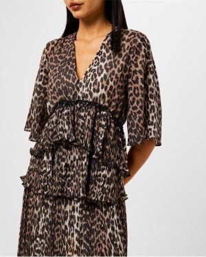 GANNI Pleated Blouse - Beige