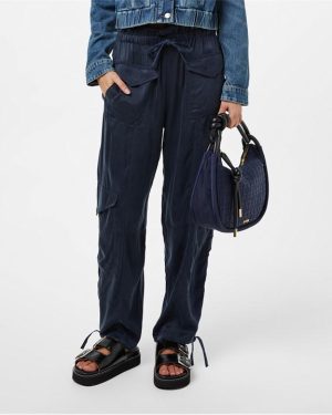 GANNI Satin Cargo Trousers - Blue