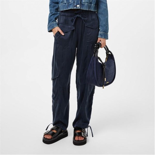 GANNI Satin Cargo Trousers - Blue
