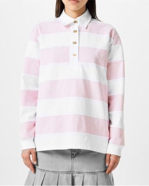 GANNI Striped Polo Shirt - Pink