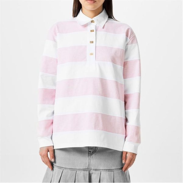 GANNI Striped Polo Shirt - Pink