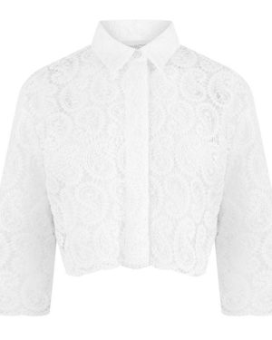 GIAMBATTISTA VALLI Paisley-Pattern Macrame Cropped Blouse - White