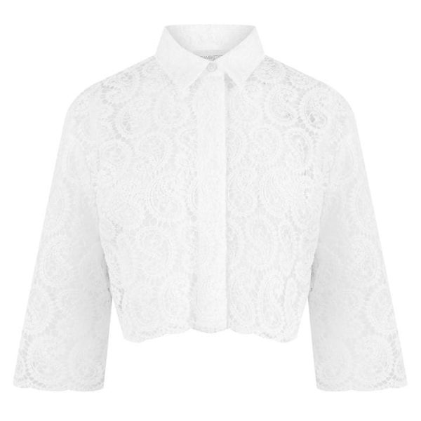 GIAMBATTISTA VALLI Paisley-Pattern Macrame Cropped Blouse - White