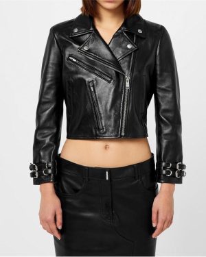 GIVENCHY Cropped Leather Jacket - Black