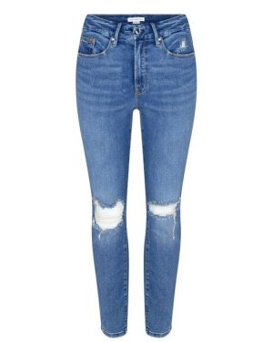 GOOD AMERICAN Cropped Ripped Jeans - Blue