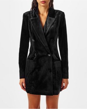 GOOD AMERICAN Velvet Blazer Dress - Black