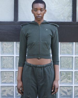 GREG ROSS Shrunken Military Hooded Sweatshirt - Woman Sweatshirts Green Xs