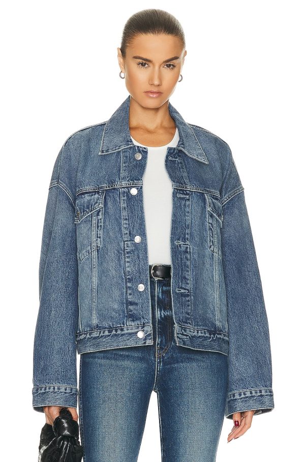 GRLFRND Christi Oversized Denim Jacket in San Pedro - Denim-Light. Size XXS (also in ).